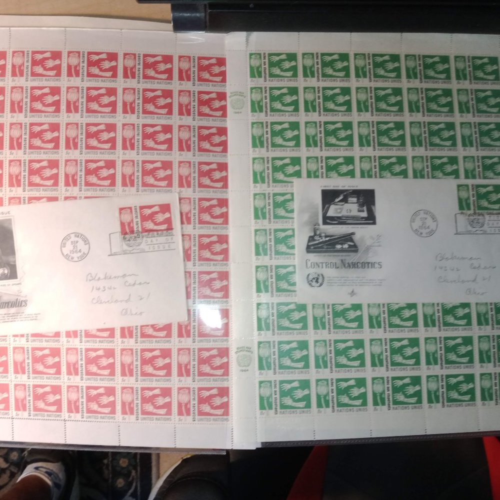 2 narcotics stamp sheets with first day covers